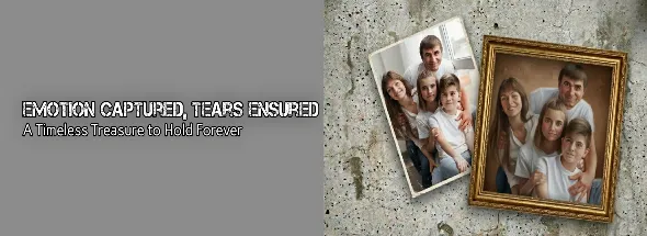 Custom family portrait in ornate frame – emotional hand‑painted photo gift.